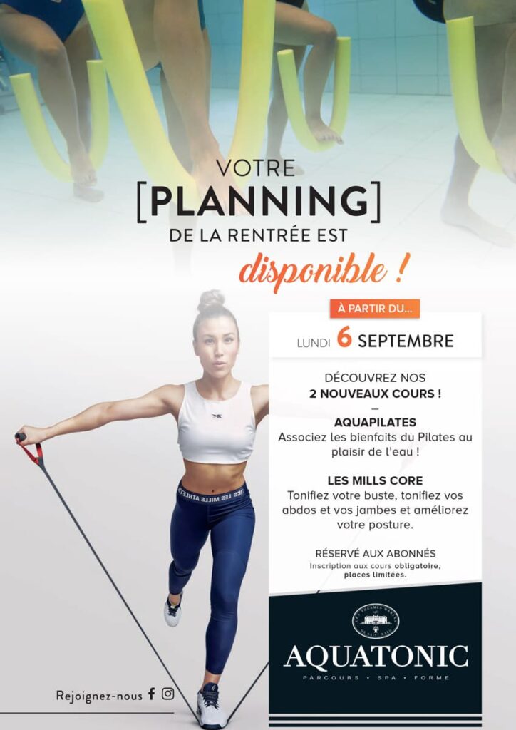 Nouveau PLanning : 2 nouveau Cours ( Aquapilates et Les Mills Core)