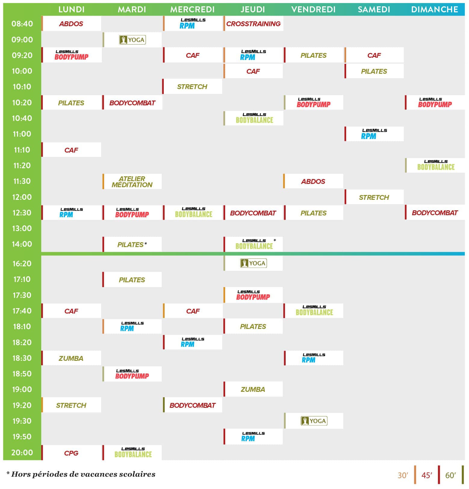 Planning Cours Fitness Aquatonic Nantes