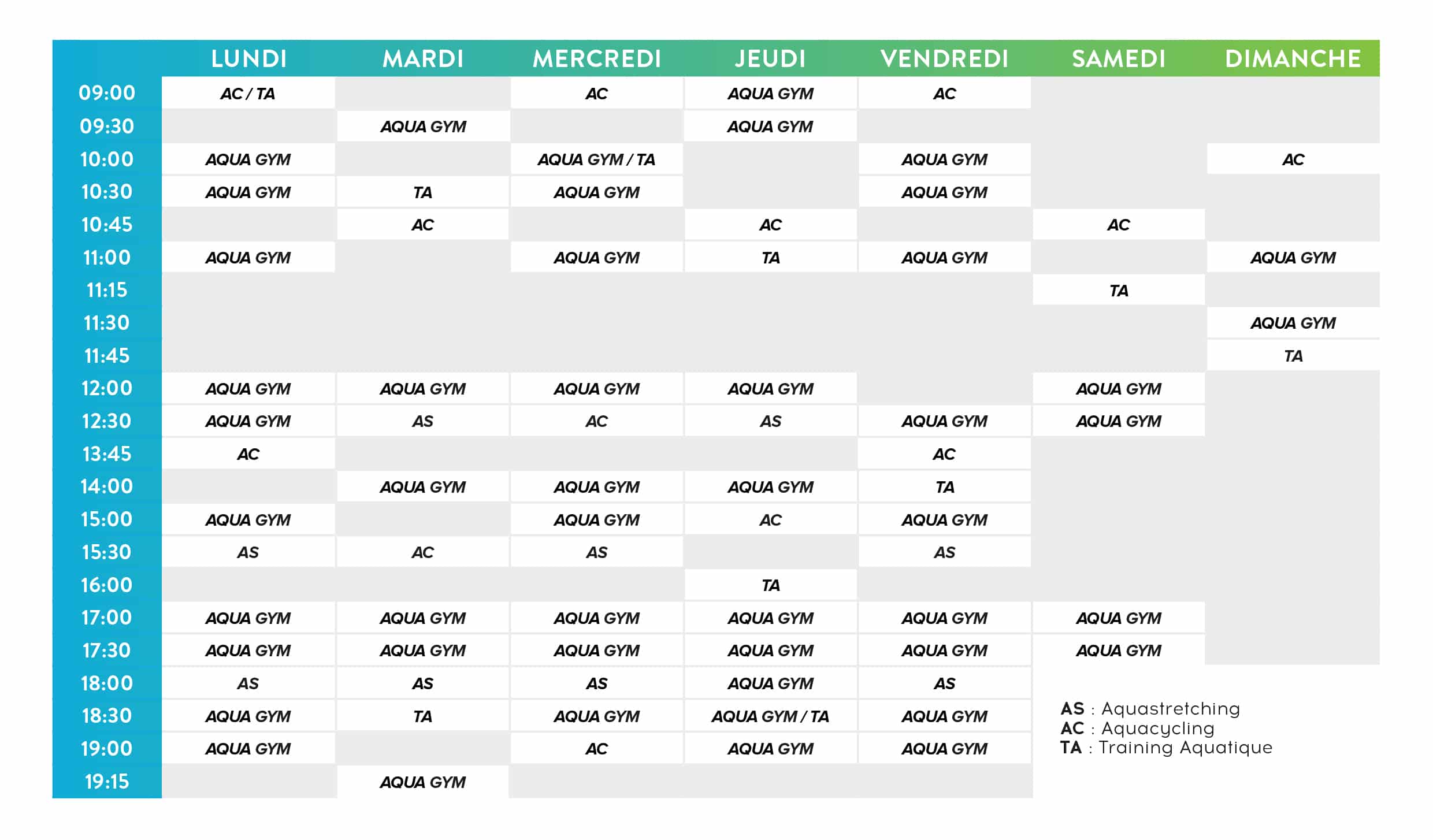 Planning Aquatonic St Malo