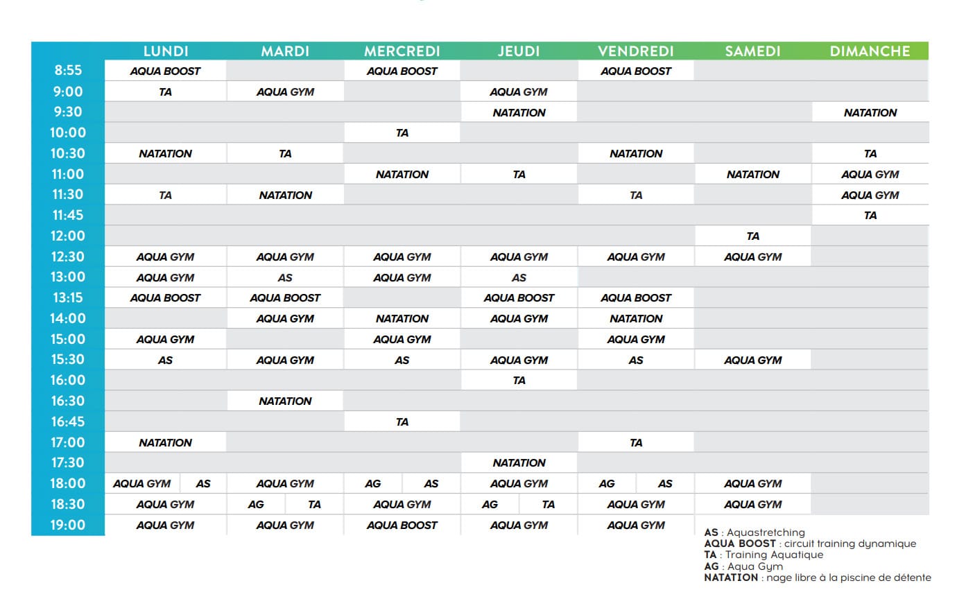 Fitness à Saint-Malo 3 Planning Aquatonic St Malo